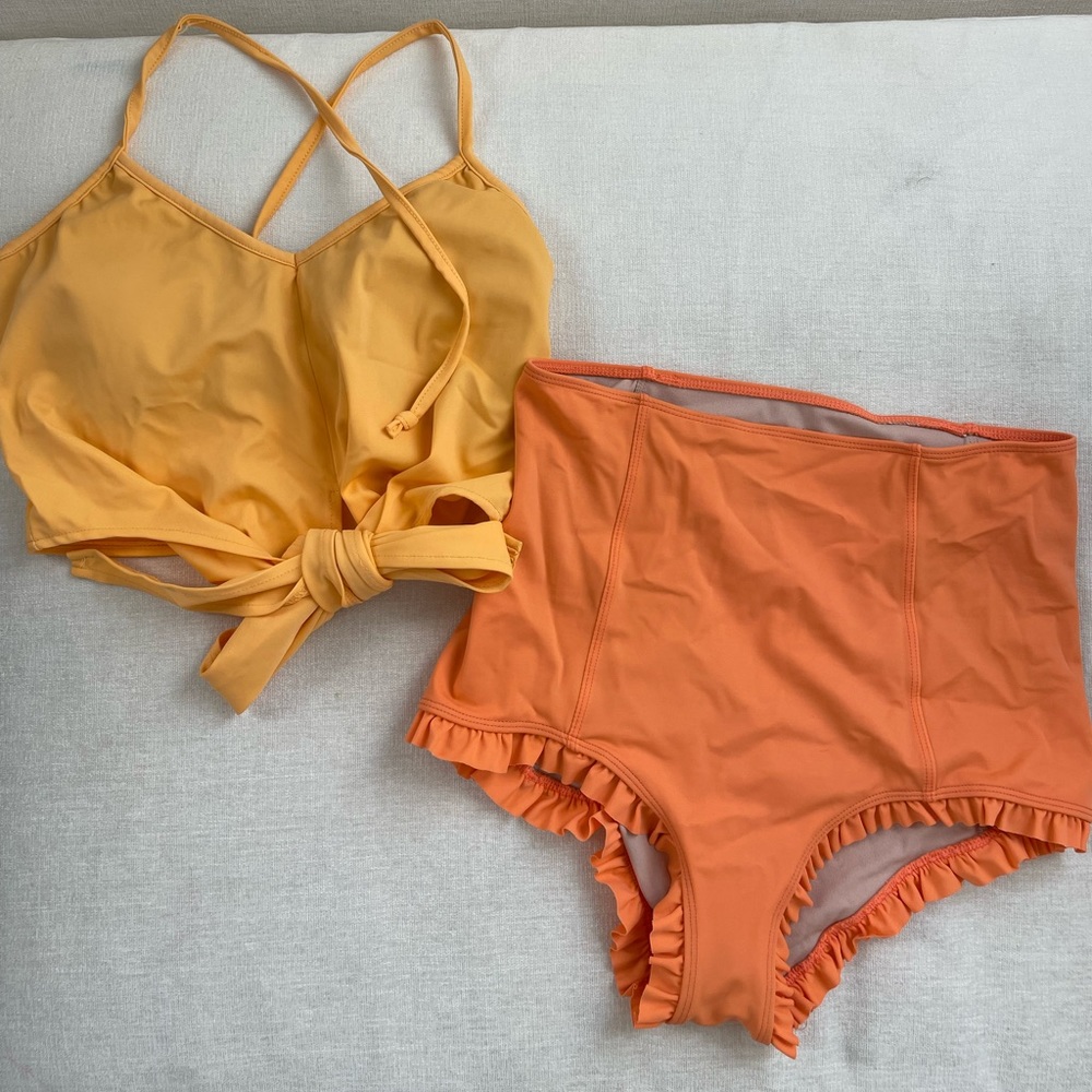 Kortni Jeane Orange Swim Tie Top & Ruffle bottoms